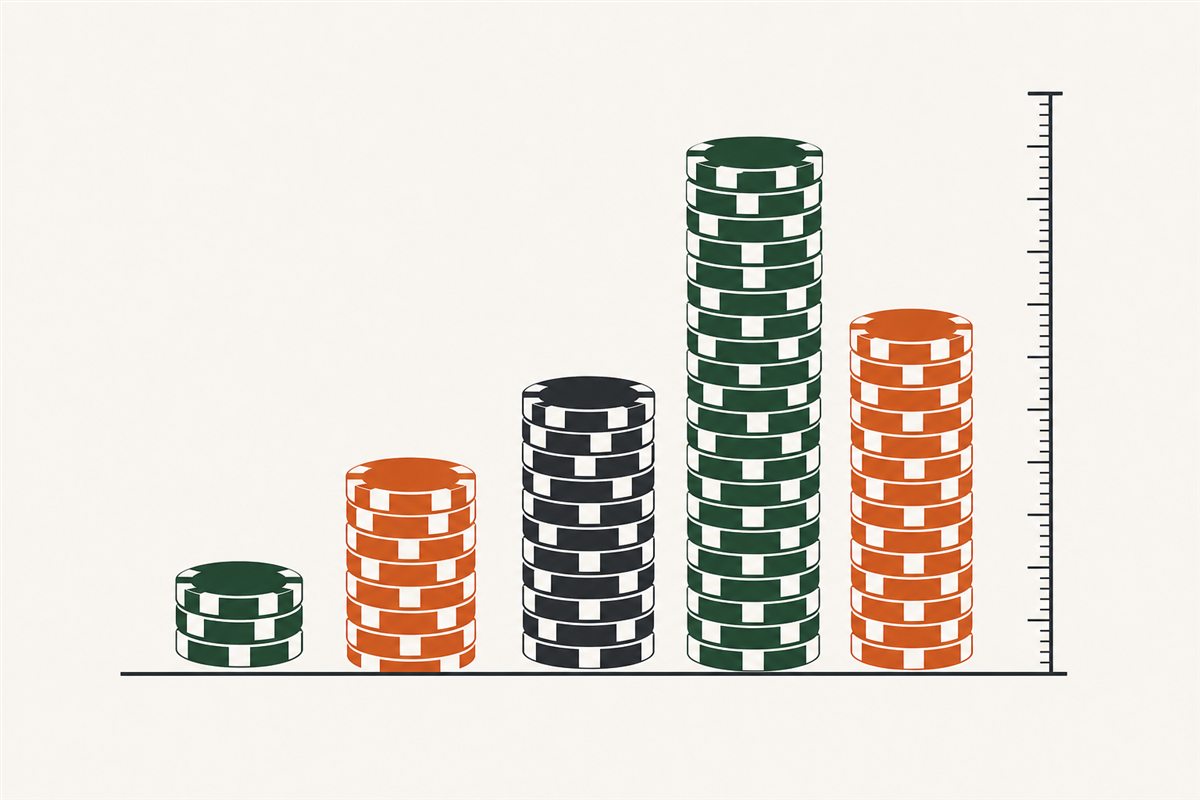 Flat illustration of five chip stacks at different heights beside a measuring ruler